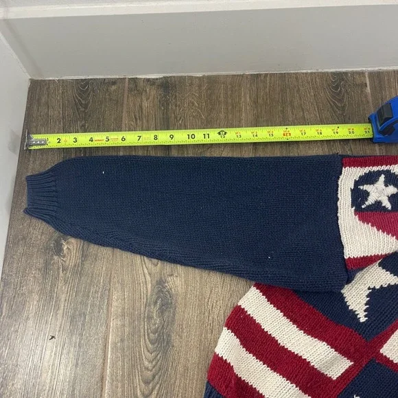 VTG 90s Grunge Thrashed Patriotic Sweater M American Flag Stars Stripes Knit - Picture 10 of 11